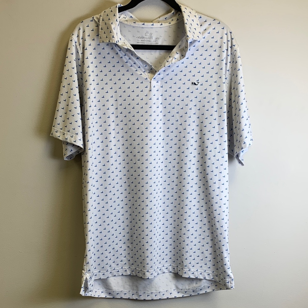 Vineyard Vines White Polo with Blue Pattern